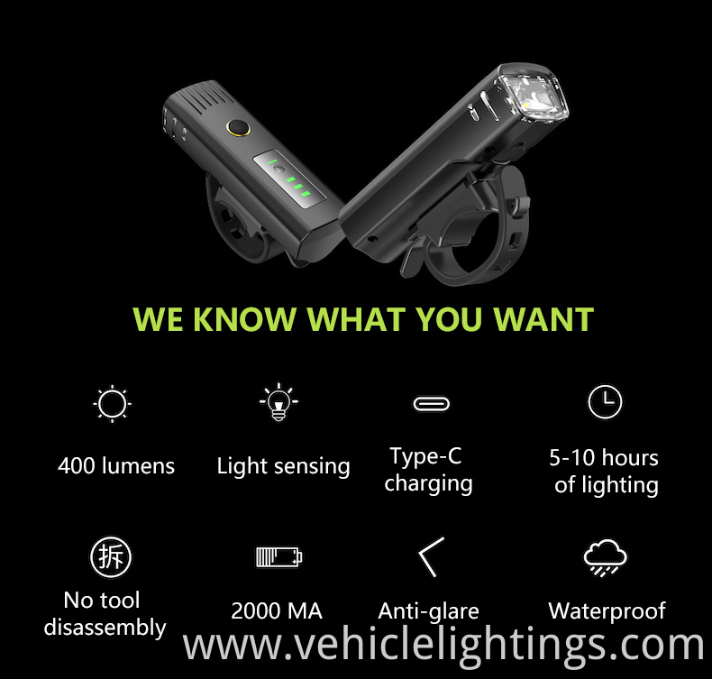 2023 Hot Selling Type-C Rechargeable Bike Light Set Bicycle Head And Tail Light Rechargeable Bicycle Safety Light